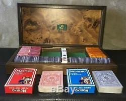 NEW Modiano Poker Set Burl Wood Case Chips Cards Dice Made in Italy Casino