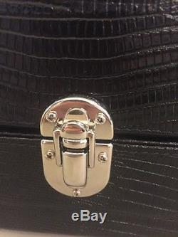 NEW RENZO ROMAGNOLI Texas Poker Set Croc luxury Black Leather Carry Case Barneys