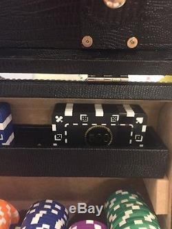 NEW RENZO ROMAGNOLI Texas Poker Set Croc luxury Black Leather Carry Case Barneys