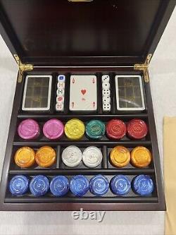 NEW Renzo Romagnoli Poker Chips-Playing Cards-Dice Set in wooden case