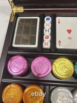 NEW Renzo Romagnoli Poker Chips-Playing Cards-Dice Set in wooden case