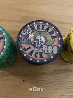 Nevada Jacks Skulls Poker Chip Set Wood Box Felt Lined $25, $100, $500 Chips