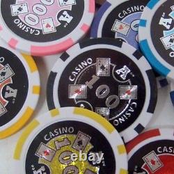 New 1000 Ace Casino 14g Clay Poker Chips Set with Aluminum Case Pick Chips