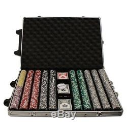 New 1000 Ace King Suited 14g Clay Poker Chips Set with Rolling Case Pick Chips