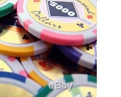 New 1000 Black Diamond 14g Clay Poker Chips Set with Rolling Case Pick Chips