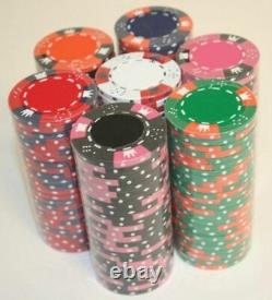 New 1000 Crown & Dice 14g Clay Poker Chips Set with Rolling Case Pick Chips