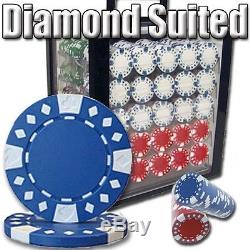 New 1000 Diamond Suited 12.5g Clay Poker Chips Set with Acrylic Case Pick Chips