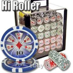 New 1000 High Roller 14g Clay Poker Chips Set with Acrylic Case Pick Chips