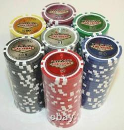 New 1000 Las Vegas 14g Clay Poker Chips Set with Aluminum Case Pick Chips