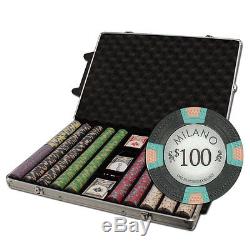New 1000 Milano 10g Clay Poker Chips Set with Rolling Aluminum Case Pick Chips