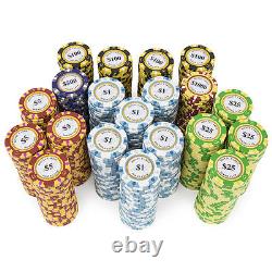 New 1000 Monte Carlo 14g Clay Poker Chips Set with Rolling Case Pick Chips