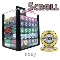 New 1000 Scroll Ceramic Poker Chips Set with Acrylic Case Pick Denominations
