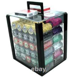 New 1000 Scroll Ceramic Poker Chips Set with Acrylic Case Pick Denominations