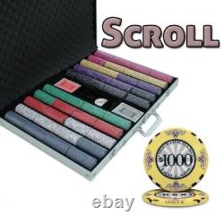 New 1000 Scroll Ceramic Poker Chips Set with Aluminum Case Pick Denominations