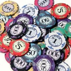 New 1000 Scroll Ceramic Poker Chips Set with Rolling Case Pick Denominations