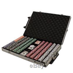 New 1000 Striped Dice 11.5g Clay Poker Chips Set with Rolling Case Pick Chips