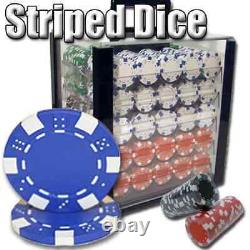 New 1000 Striped Dice Poker Chips Set with Acrylic Case Pick Colors