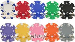 New 1000 Striped Dice Poker Chips Set with Acrylic Case Pick Colors