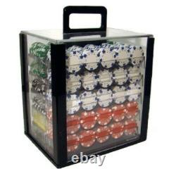 New 1000 Striped Dice Poker Chips Set with Acrylic Case Pick Colors