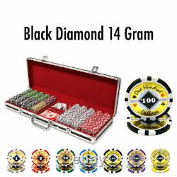 New 500 Black Diamond 14g Clay Poker Chips Set Black Aluminum Case Pick Chips