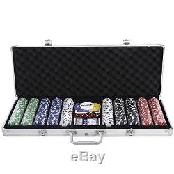New 500 Chips Poker Dice Chip Set Texas Hold'em Cards With Silver Aluminum Case