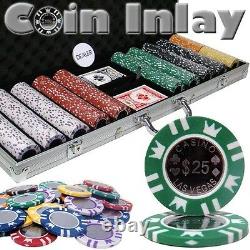 New 500 Coin Inlay 15g Clay Poker Chips Set with Aluminum Case Pick Chips