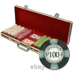 New 500 Milano 10g Clay Poker Chips Set with Black Aluminum Case Pick Chips