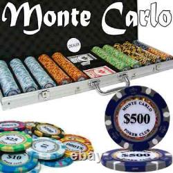 New 500 Monte Carlo Poker Chips Set with Aluminum Case Pick Denominations