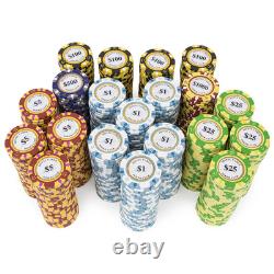 New 500 Monte Carlo Poker Chips Set with Aluminum Case Pick Denominations