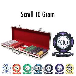 New 500 Scroll 10g Ceramic Poker Chips Set with Black Aluminum Case Pick Chips