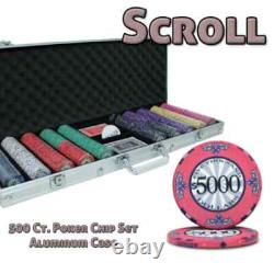New 500 Scroll Ceramic Poker Chips Set with Aluminum Case Pick Denominations