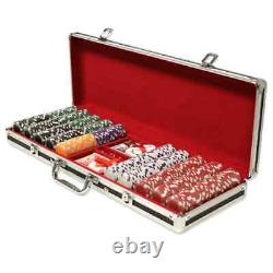 New 500 Striped Dice 11.5g Clay Poker Chips Set Black Aluminum Case Pick Chips
