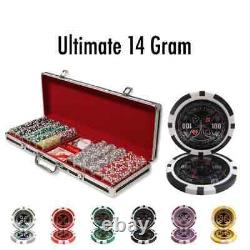 New 500 Ultimate 14g Clay Poker Chips Set with Black Aluminum Case Pick Chips