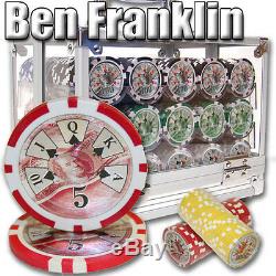 New 600 Ben Franklin 14g Clay Poker Chips Set with Acrylic Case Pick Chips