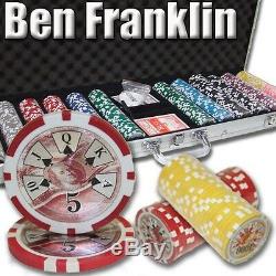 New 600 Ben Franklin 14g Clay Poker Chips Set with Aluminum Case Pick Chips
