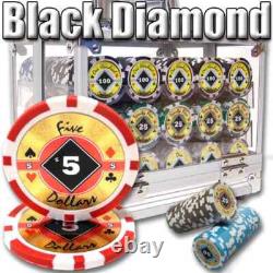New 600 Black Diamond Poker Chips Set with Acrylic Case Pick Denominations