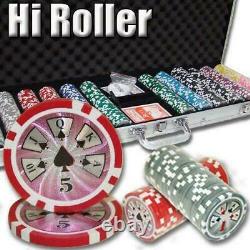 New 600 High Roller 14g Clay Poker Chips Set with Aluminum Case Pick Chips
