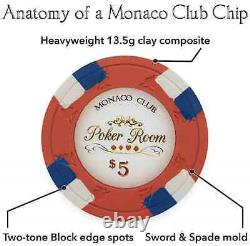 New 600 Monaco Club 13.5g Clay Poker Chips Set with Acrylic Case Pick Chips