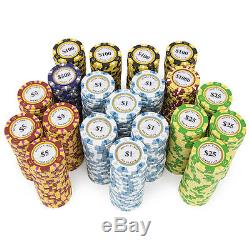New 600 Monte Carlo 14g Clay Poker Chips Set with Aluminum Case Pick Chips