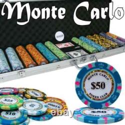 New 600 Monte Carlo Poker Chips Set with Aluminum Case Pick Denominations