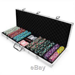 New 600 Poker Knights 13.5g Clay Poker Chips Set with Aluminum Case Pick Chips