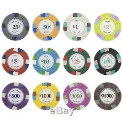 New 600 Poker Knights 13.5g Clay Poker Chips Set with Aluminum Case Pick Chips