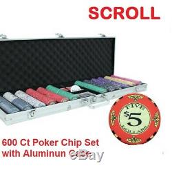 New 600 Scroll 10g Ceramic Poker Chips Set with Aluminum Case (R#3)