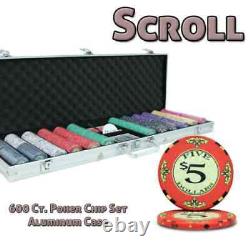 New 600 Scroll Ceramic Poker Chips Set with Aluminum Case Pick Denominations