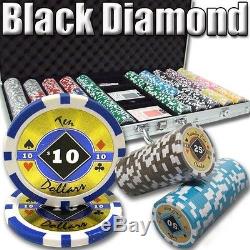 New 750 Black Diamond 14g Clay Poker Chips Set with Aluminum Case Pick Chips