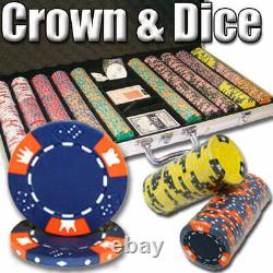 New 750 Crown & Dice 14g Clay Poker Chips Set with Aluminum Case Pick Chips