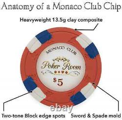 New 750 Monaco Club 13.5g Clay Poker Chips Set with Aluminum Case Pick Chips