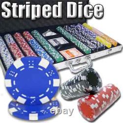 New 750 Striped Dice 11.5g Clay Poker Chips Set with Aluminum Case Pick Chips