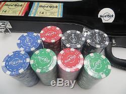 New HARD ROCK 200 Clay Poker Chips Set Cards Dice GUITAR CASE Travel Authentic