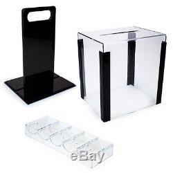 New Heavyweight Poker Chips Set Of 1000 In Acrylic Case Trays Game Card Casino